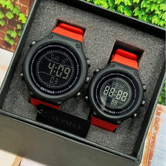 Jam Tangan Digital Skymax 1810 Original Anti Air  Free Box ,Gelang  Dan Baterai Cadangan - Hitam, Co