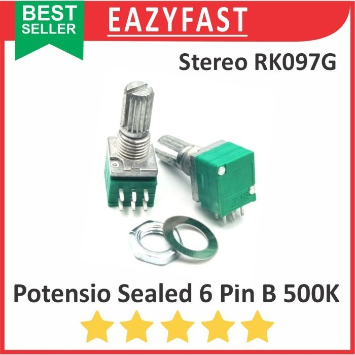 Potensiometer Sealed Stereo B500K 500K B 500 K Ohm 6P 6 P Pin Kaki Potensio Potentio Meter Volume Au
