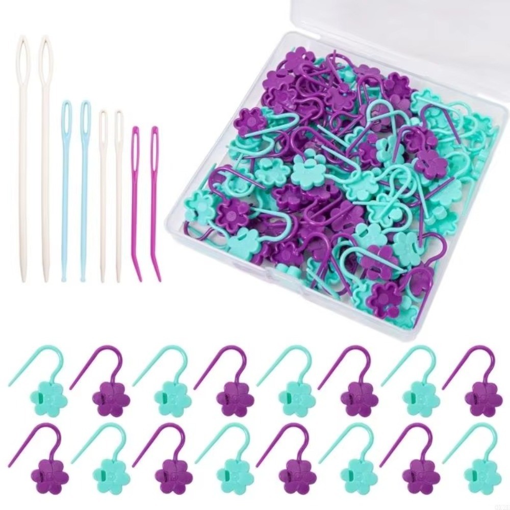 

100Pcs DIY Craft Marker Tools Flower Locking Stitching Marker Clip Colorful Locking Ring Knitting Stitch Markers Metal