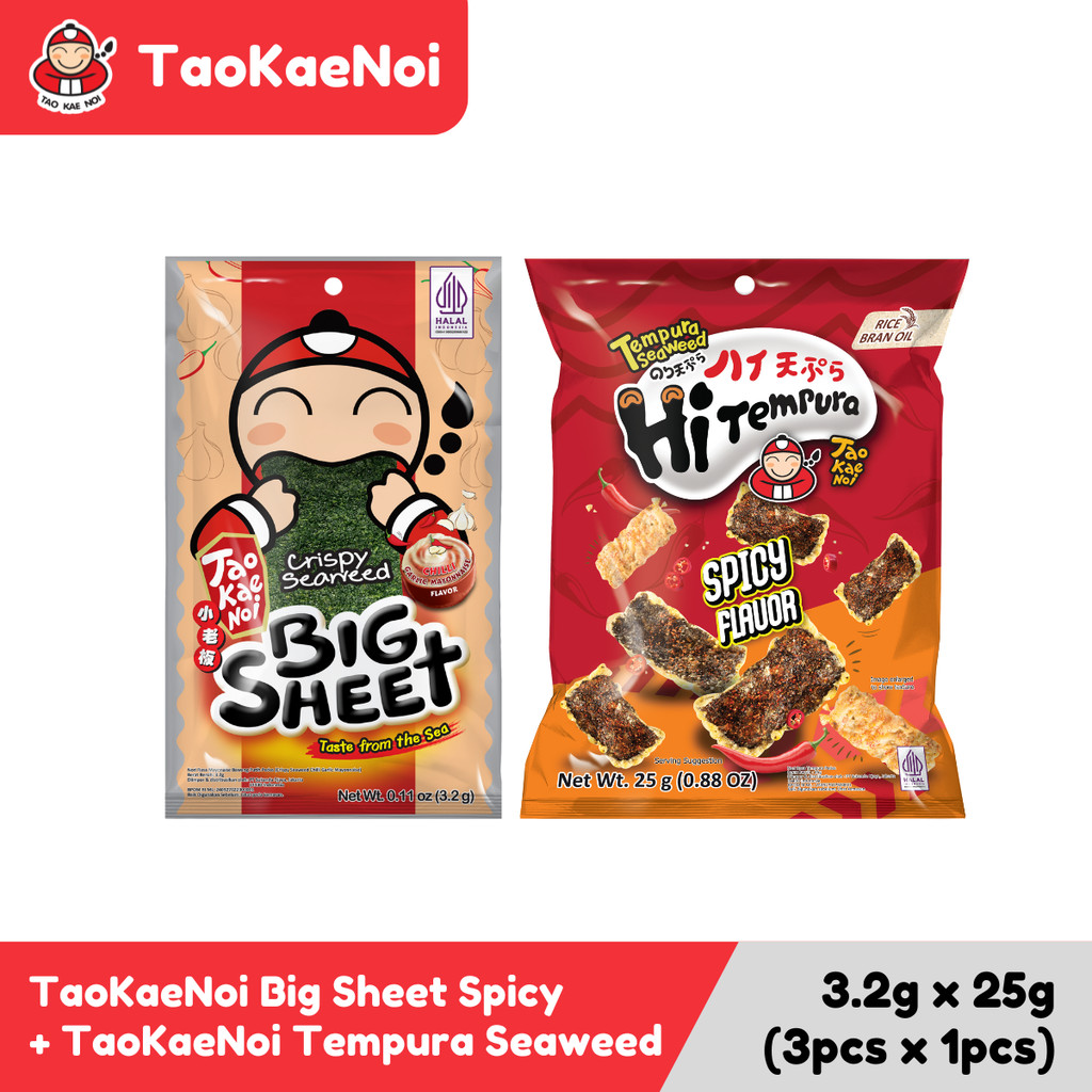 

[VALUE PACK] Tao Kae Noi Big Sheet Chilli Garlic Mayo 3 pcs + Tao Kae Noi Tempura Seaweed Spicy Flavour 25 gr