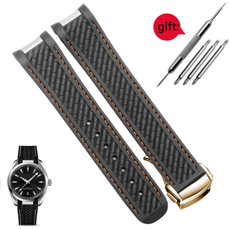 Rubber Watchband For Omega AT150 Seamaster 300 AQUA TERRA ving watches straps Black Blue Silicone Wa