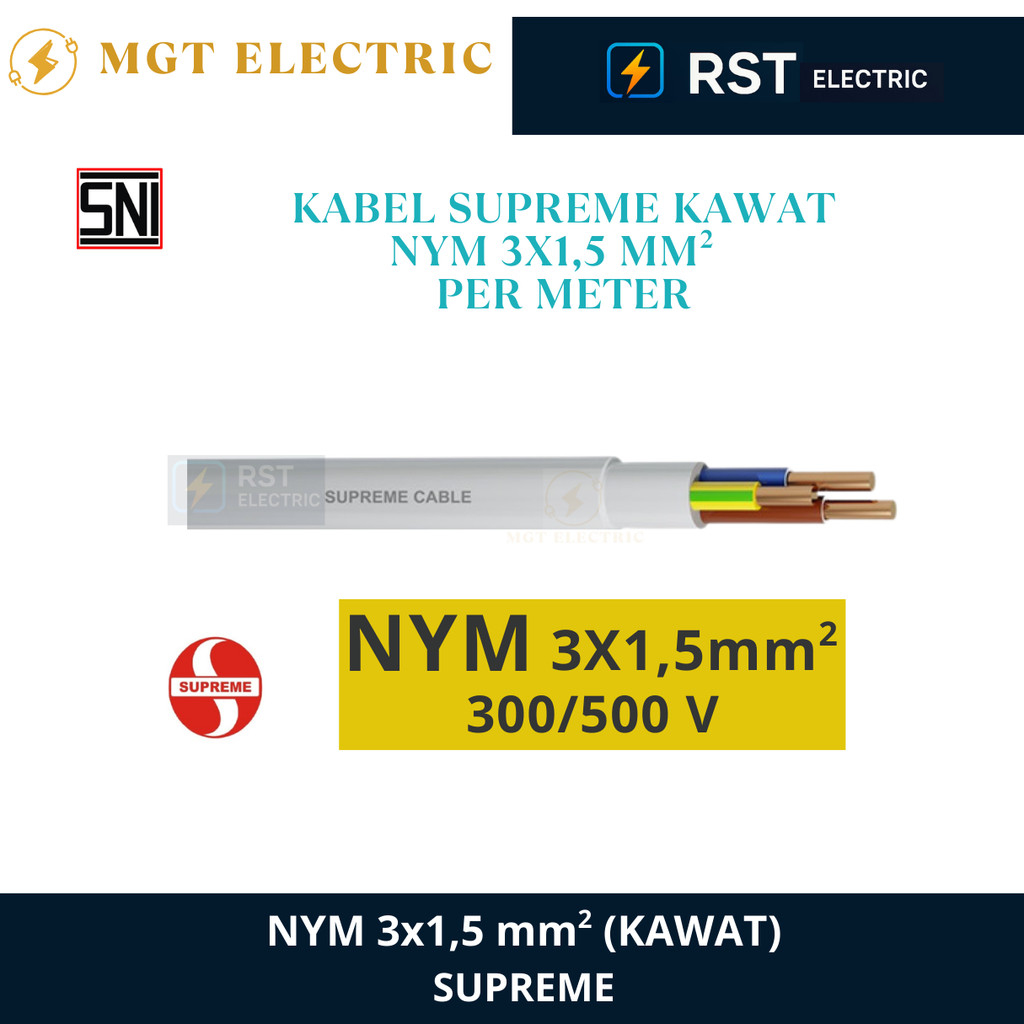 SUPREME NYM 3X1.5MM METERAN / KABEL KAWAT PUTIH NYM SUPREME NYM 3X1.5MM ECERAN / KABEL KAWAT LIDI NY