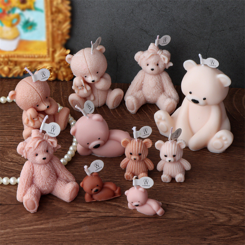 

3D Cute Cartoon Bear Silicone Candle Mold DIY Home Decoration Silicone Mold For Resin Teddy Bear Candle Mold