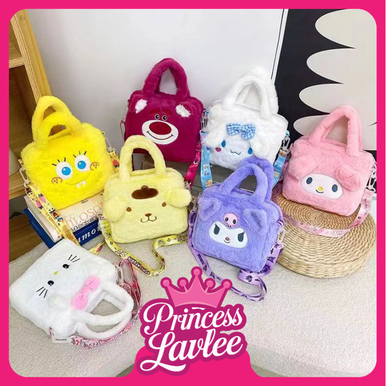 PL T6263 Tas Selempang Bahan Bulu Halus Cute Hand Bag Bulu Shoulder Bag Motif Karakter Lucu Tas Ping