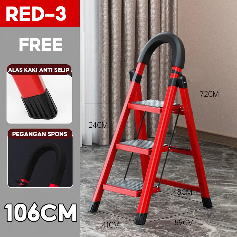 ECOSEN Tangga 2/3 Step Tangga Lipat Multifungsi Lipat Tangga Besi Household Ladder Tangga Rumah Tang