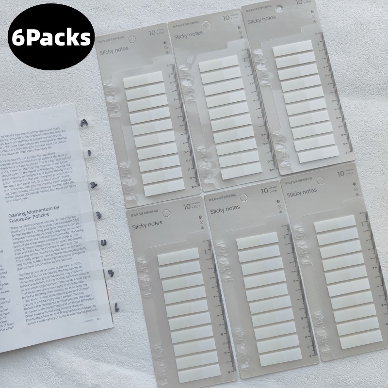 

6 Packs 1200 Sheets White Transparent Sticky Notes Self-Adhesive Annotation Books Bookmarks Memo Pad Index Tabs Stationery