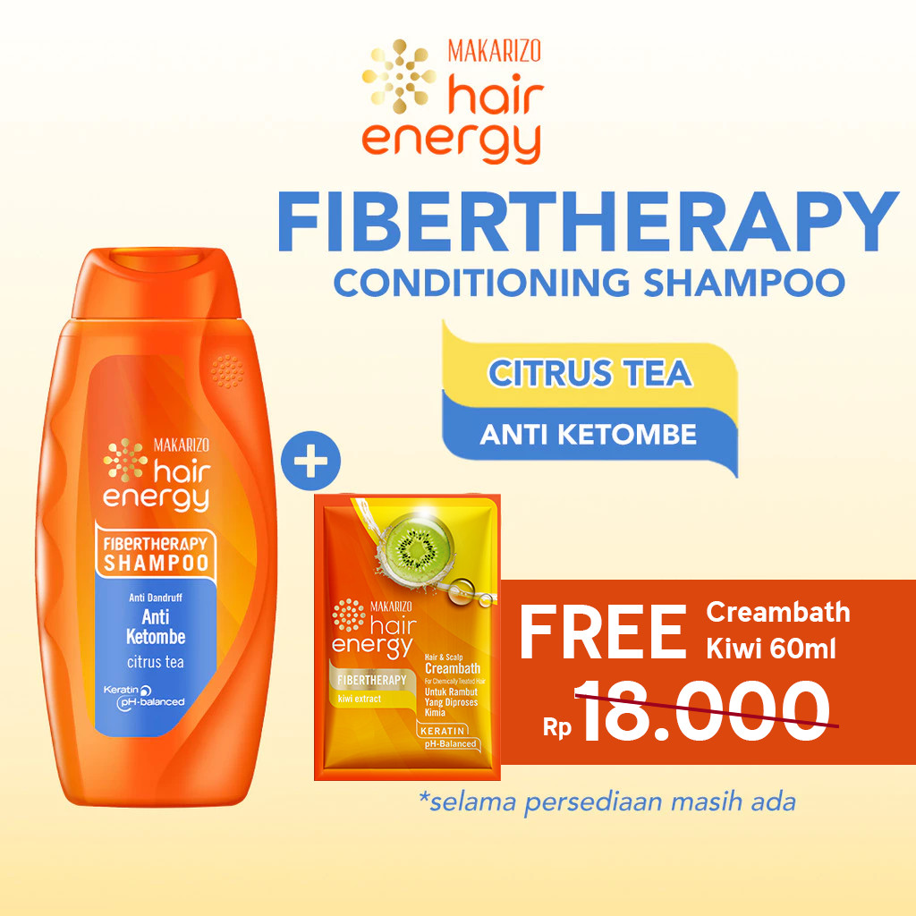 BUY 1 GET 1 - Makarizo Hair Energy Fibertheraphy Shampoo Anti Dandruff Citrus Tea 170mL FREE Creamba