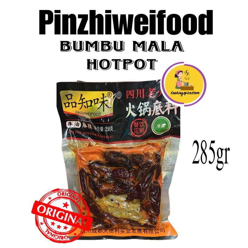 

Pinzhiweifood Bumbu soup base mala spicy hotpot 258 gram - halal import chili oil hot pot shabu cabe