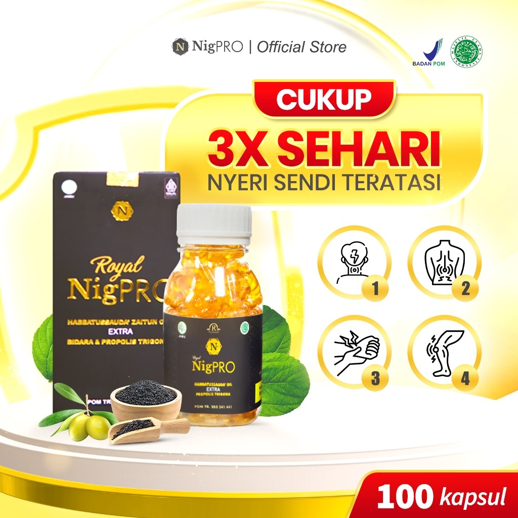 ROYAL NIGPRO Habbatussauda Oil Extra Propolis Trigona Herbal Nyeri Sendi - Isi 100 Kapsul