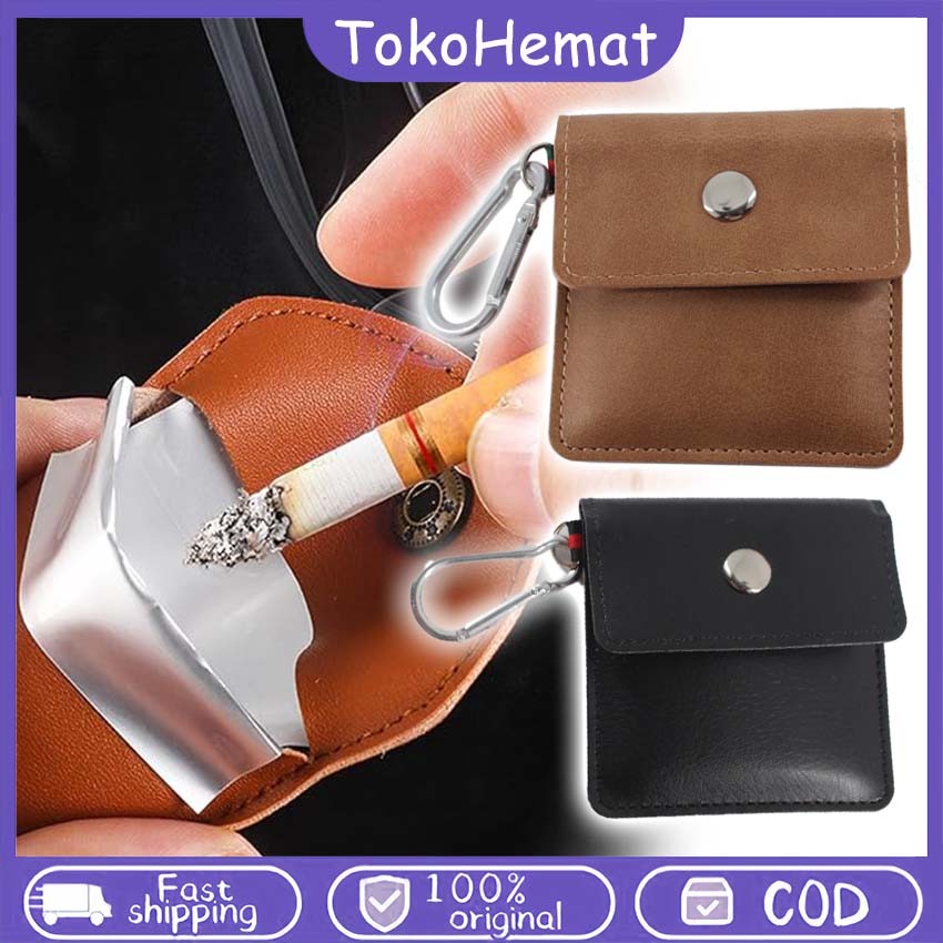 Asbak Kantong Mini Anti Bocor Asbak Portable PU Leather Travel Jepang Style Eco Friendly