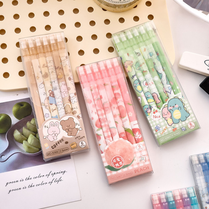 

-JOJU- 1 SET 6PCS PENSIL MEKANIK 0.5 MM DAN PENGHAPUS GAMBAR KARTUN LUCU / PENSIL MEKANIK KARAKTER KARTUN IMUT