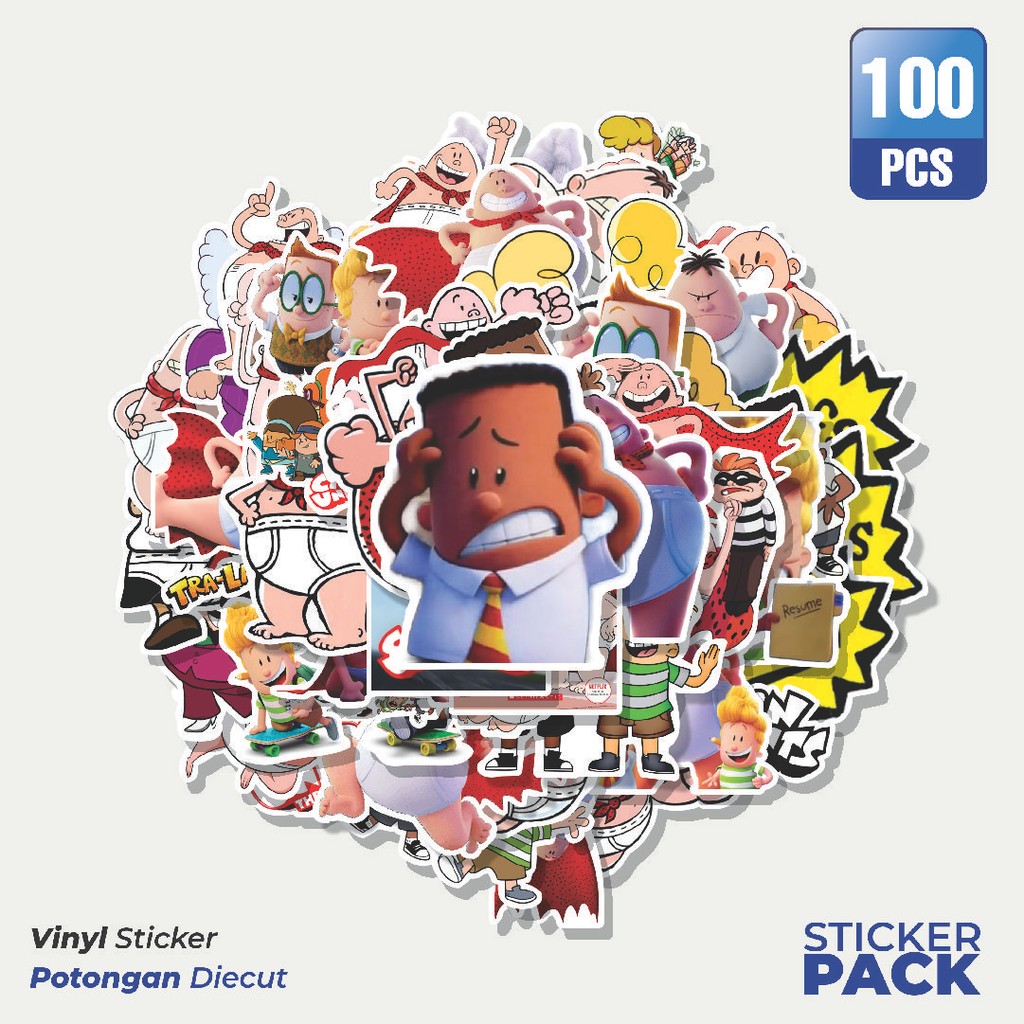 

MURAH 100 PCS Stiker Kartun Captain Underpants Waterproof Aesthetic- Untuk Laptop, Motor, dan Helm - Paper Stationery Pack