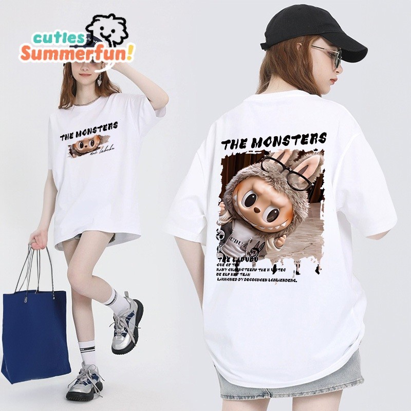 （✅COD） (Pengiriman dalam waktu 24 jam)Kaos Wanita Oversize Cute Labubu co-branded plush dolls Korean