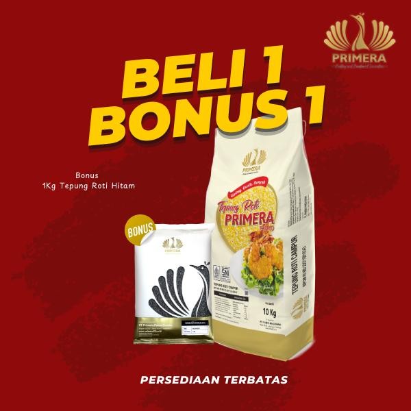 

PROMO! (BELI 1 BONUS 1) PRIMERA - Tepung Roti Primera Panko Mix / Campur 10Kg + Bonus Tepung Roti Hitam 1 Kg