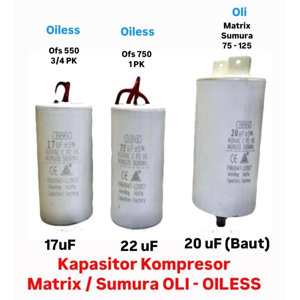 Kapastior Kompresor Listrik Oli dan Oiless - Sparepart Kompresor