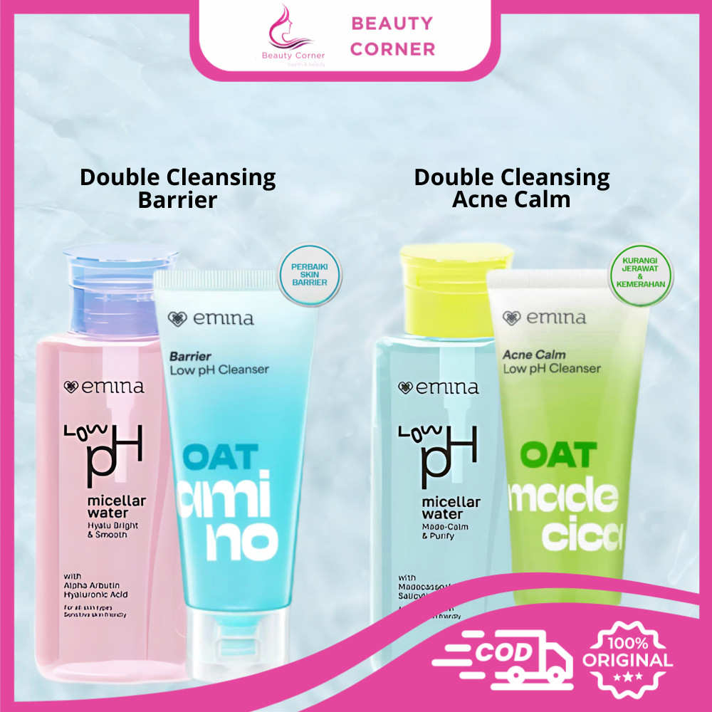Paket Emina Double Cleansing [Emina Oat Amino Low Ph Cleanser + Emina Low Ph Micellar Water 125ml]