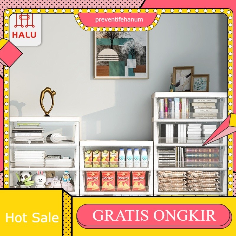 Lemari Plastik Susun Transparan Laci Plastik Lemari Pakaian/Buku/Mainan Anak/Makanan Snack Multifung