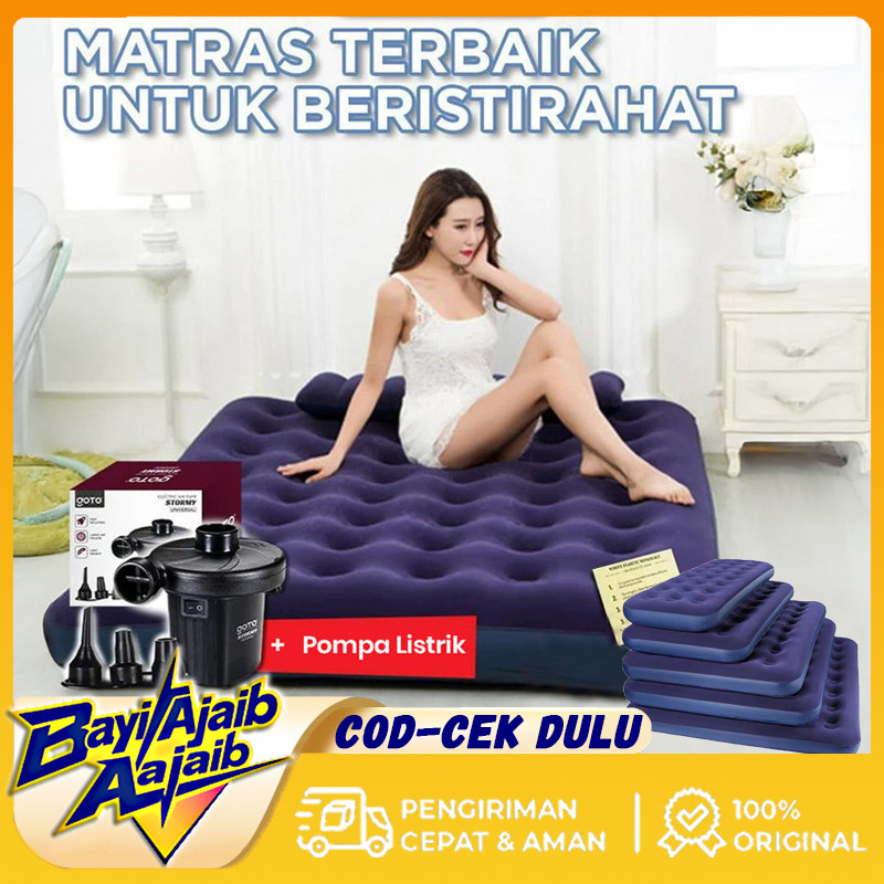Kasur Angin / Air Bed Double Kasur Angin + pompa manual Paket Kasur Angin Double Biru/ Paket Kasur T