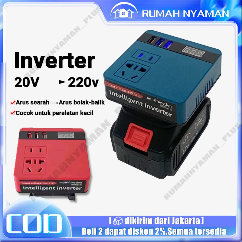 Flower Power ID Inverter 21v ke 220V 100W - 3 USB Baterai Makita soket konverter daya multifungsi Pe