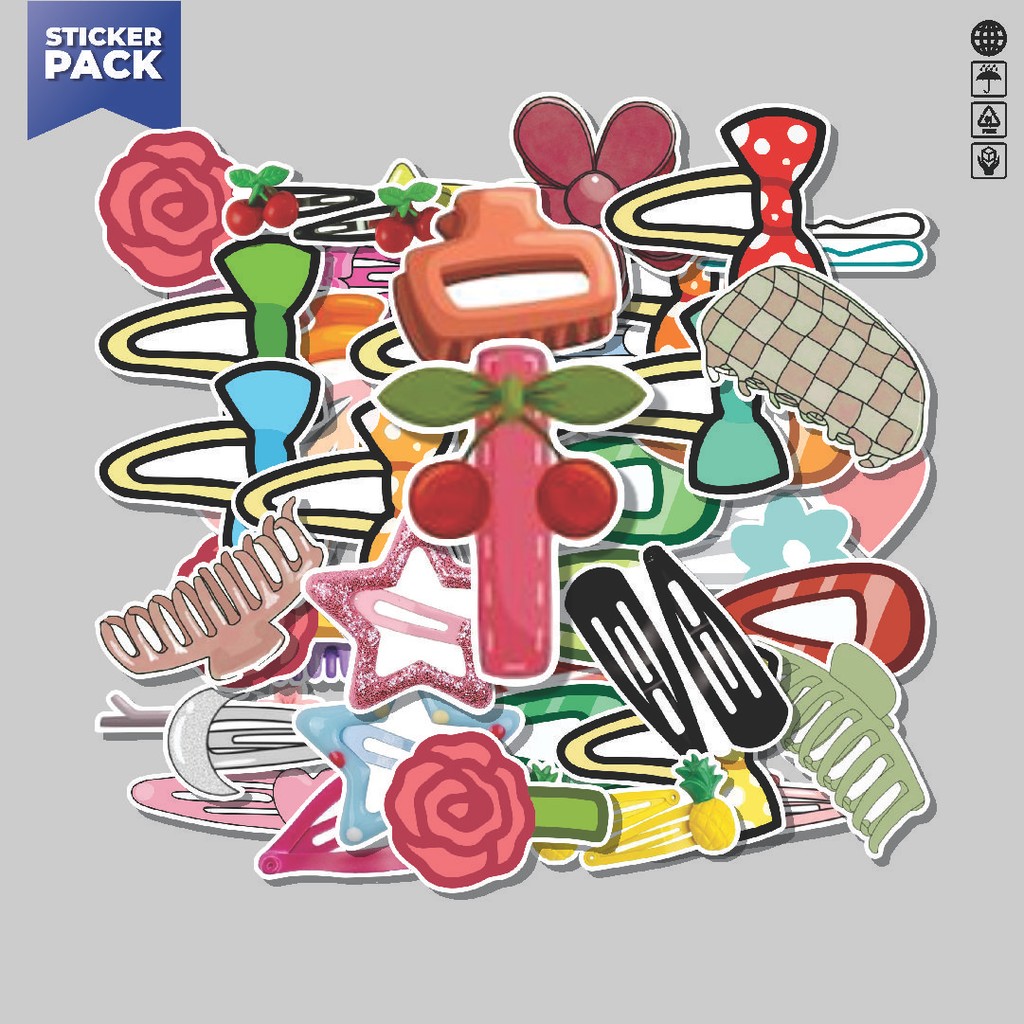 

[100PCS]Stiker Pack Stiker Hair Clips [Jepit Rambut] Aesthetic Vinyl Anti Air Dekorasi Sticker Laptop Buku Journal Koper Helm Casing HP Gitar Helm Skateboard