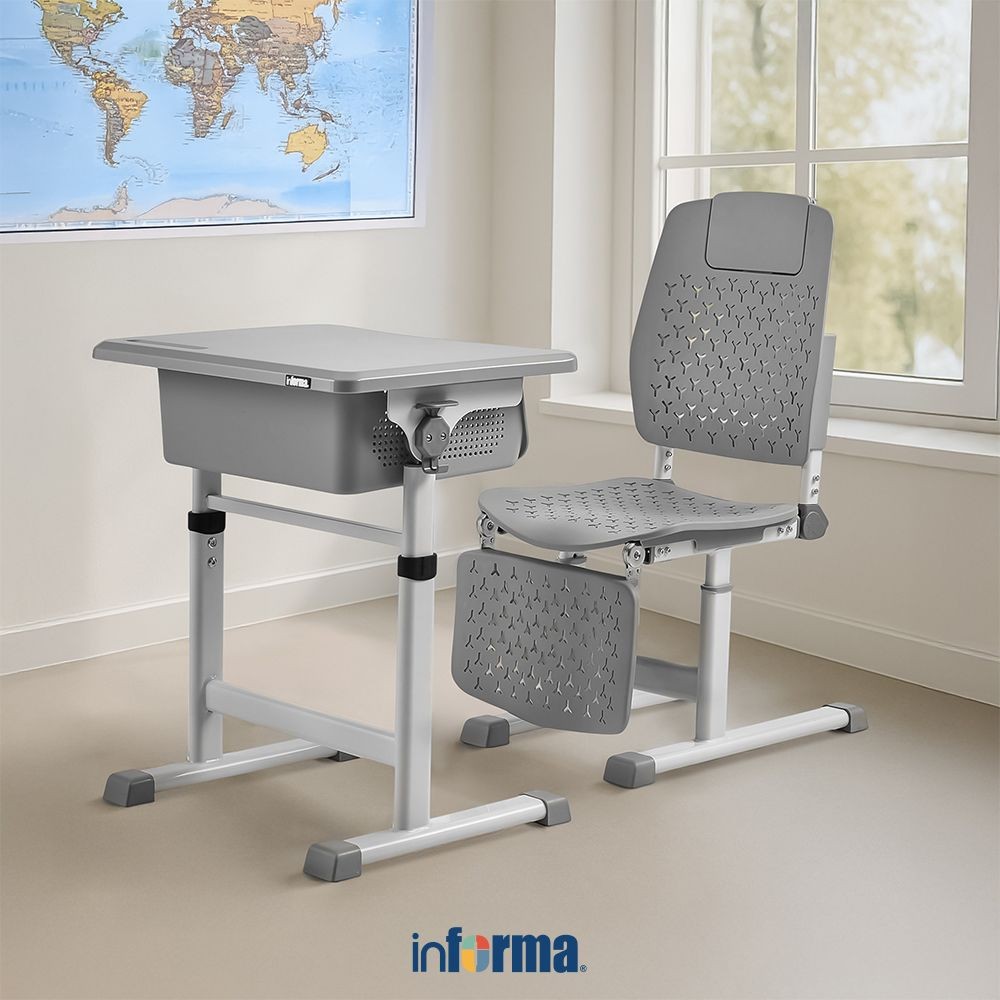 Informa Bella Set Meja & Kursi Sekolah Reclined - Abu-Abu Set Furniture Sekolah School Desk And Chai