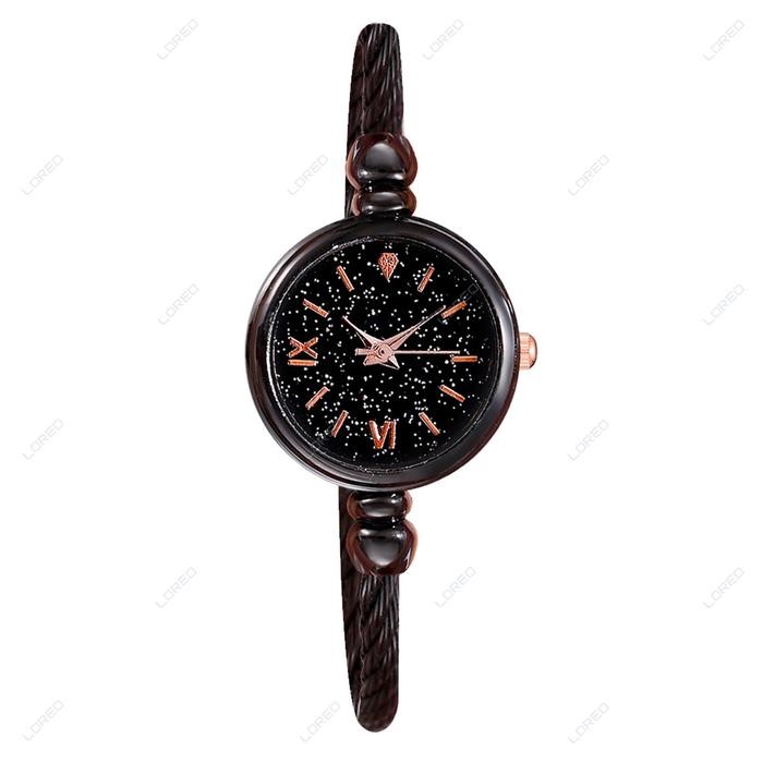 Loreo - Jam Tangan Wanita Adjustable Model Gelang / Jam Tangan Wanita Kecil - Hitam