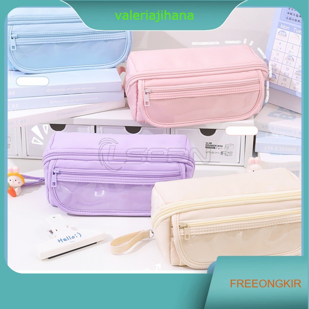 PENCIL CASE ORGANIZER POLOS TAS PENSIL RISLETING LAPIS AESTHETIC KOREA WARNA PASTEL MACAROON KAPASIT
