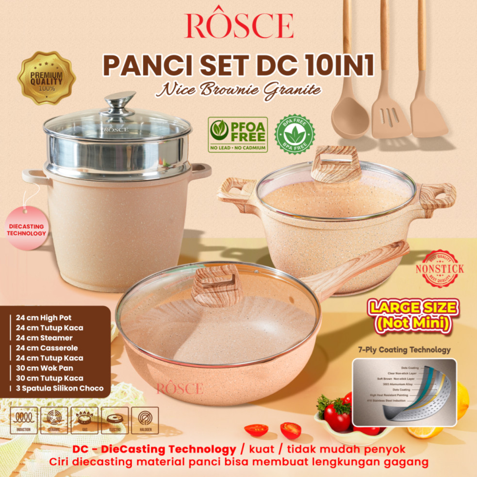 PANCI SET 10 PC Granit jerman rosce wajan set anti lengket anti karat caserole wokpan big 30 cm
