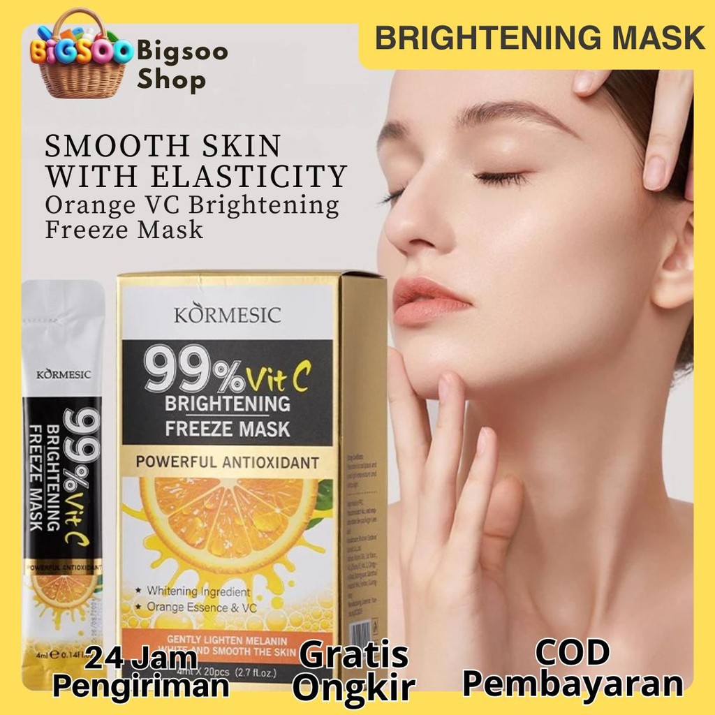 Bigsoo BRIGHTENING FREEZE MASK Kormesic 99% Vit C Orange masker pencerah Pencerah masker wajah mence