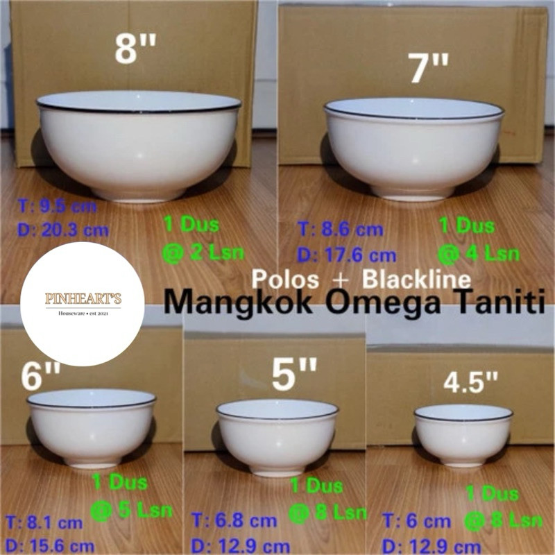 MANGKOK KERAMIK TANITI WHITE OMEGA LIS HITAM / MANGKOK TANITI POLOS PUTIH OMEGA BLACK LINING