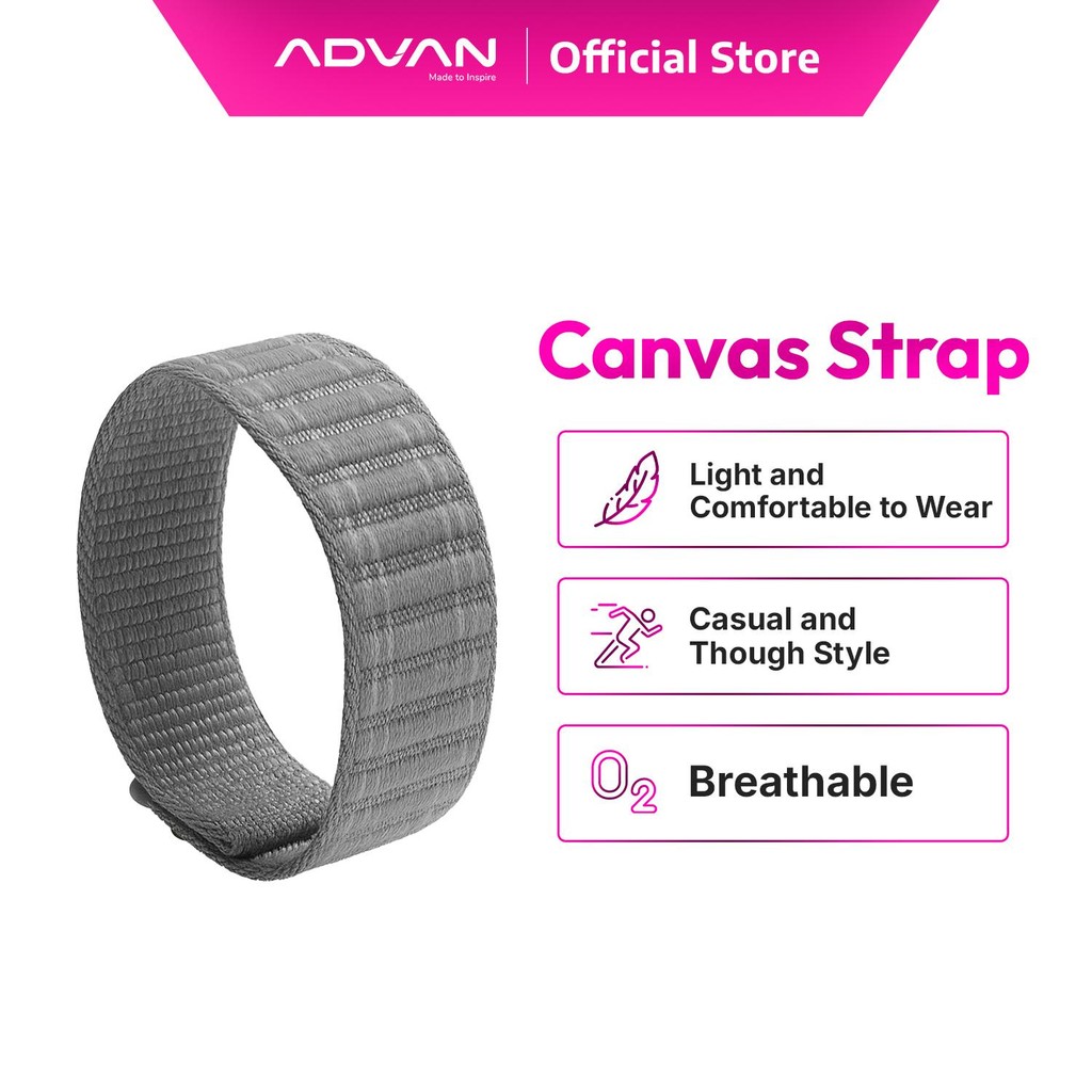 ADVAN Canvas Strap Smartwatch Premium Fabric Model Casual Stylish Black Grey Jam
