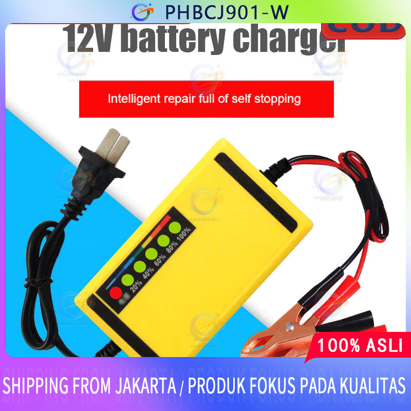 Casan Aki Motor Mobil Otomatis 2A-20A 12Volt/24Volt Portable Automatic Charger Batterai Accu Auto Cu