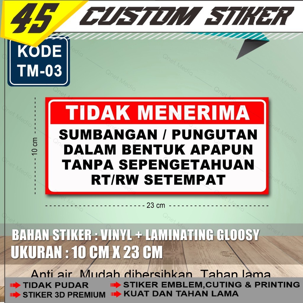 Stiker Tidak Menerima Sumbangan Vinyl Glossy