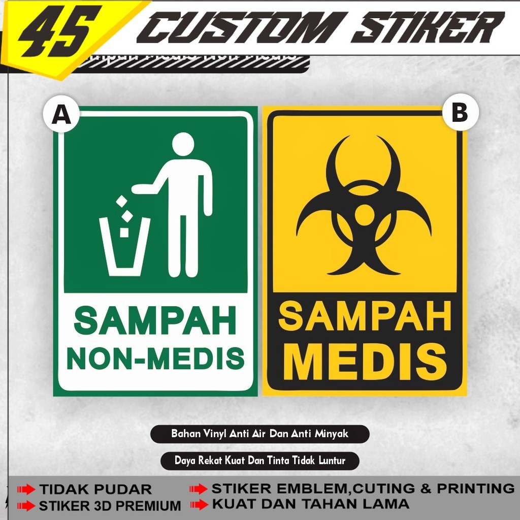 Stiker Sampah Medis Non Medis / Sticker Limbah Medis / Sticker Limbah Non Medis / Stiker Sampah