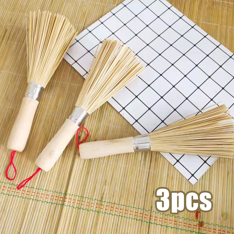 3pcs Sikat pot bambu sikat bambu gagang panjang alami artefak sikat pot