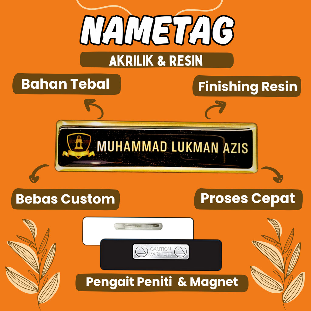 Name Tag Nama Dada Nama Dokter Akrilik Magnet Peniti Gold Silver