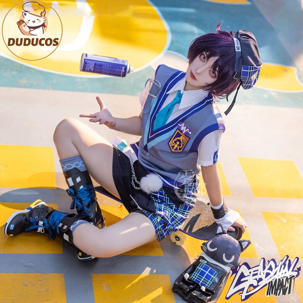 Dk Wanderer Korea Coffee Collab Cosplay Costume Doujin Fanart Casual School Uniform Wear Scaramouche