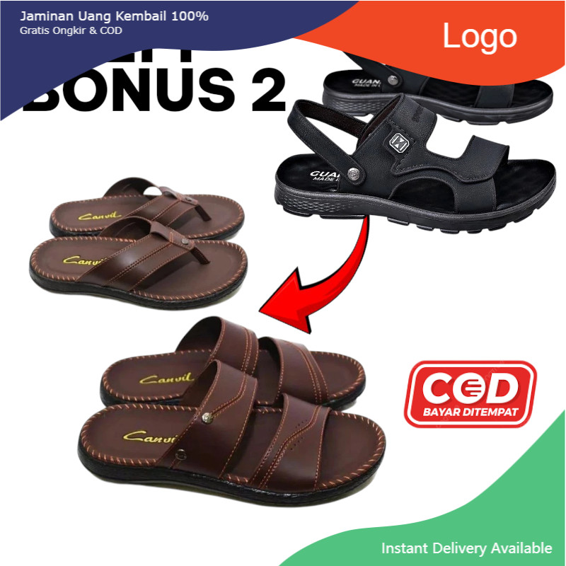 SANDAL PRIA CASUAL BELI 1 GRATIS 2 Sandal / Selop Pria / Sandal Pria Keren / Sandal Kulit / Sandal J
