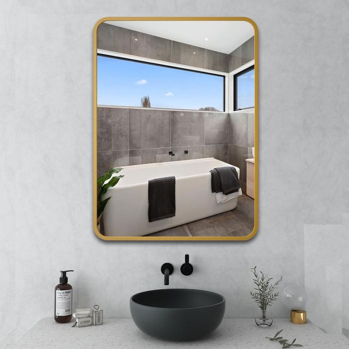 Fantasy Cermin dinding Bulat Minimalis Industrial Bingkai Besi Aluminium Gold & Hitam dekorasi Dindi