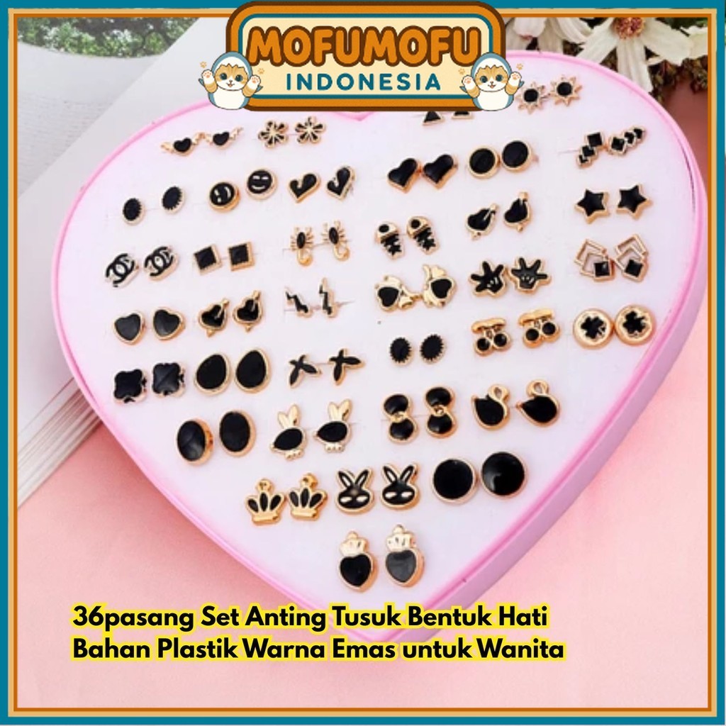 36pasang Set Anting untuk BR243 Plastik Bahan Wanita Bentuk Warna Tusuk Hati Emas