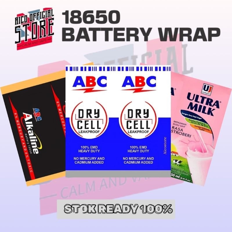 Pelindung Baterai - Skin Wrap Baterai 18650 Motif Big Brand Logo Motif Baterai ABC Alkaline Original