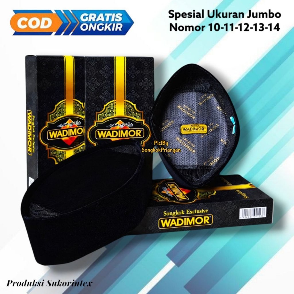 Peci Hitam Jumbo Wadimor | Peci Songkok Hitam Jumbo | Peci Hitam Polos Wadimor | Peci Ukuran 12