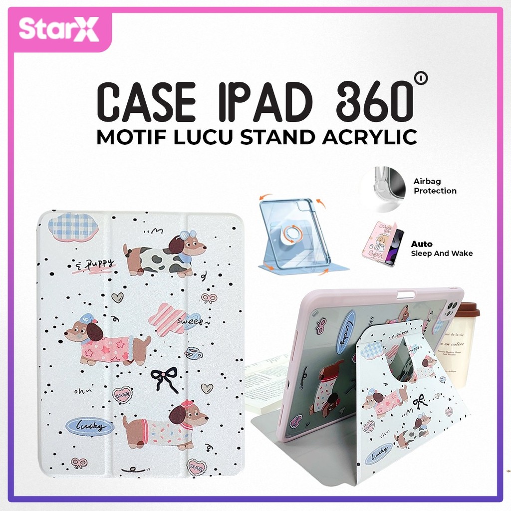 Case iPad Motif Lucu 360 Derajat Acrylic Auto Sleep Wake For Gen 10/11 A16 Air 3/4/5/6/7 Pro 11 2018