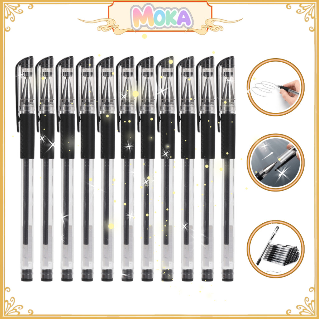MOKA Pulpen Gel St Tinta Hitam Ujung Runcing / Pulpen Air Berbagai Macam Warna MKP17