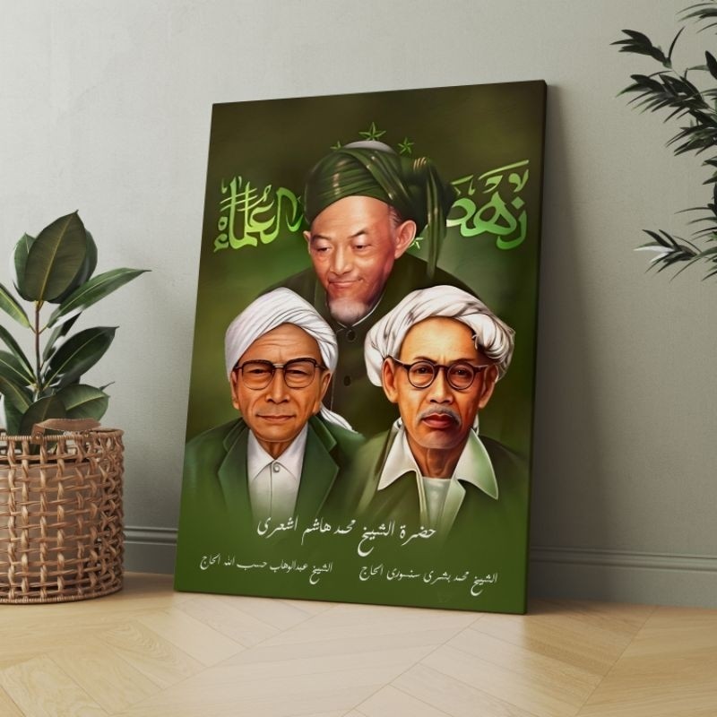 Lukisan Pendiri NU KH Hasyim Asy Ari, KH Wahab Hasbullah, KH Bisri Syansuri Poster ulama dan habaib|