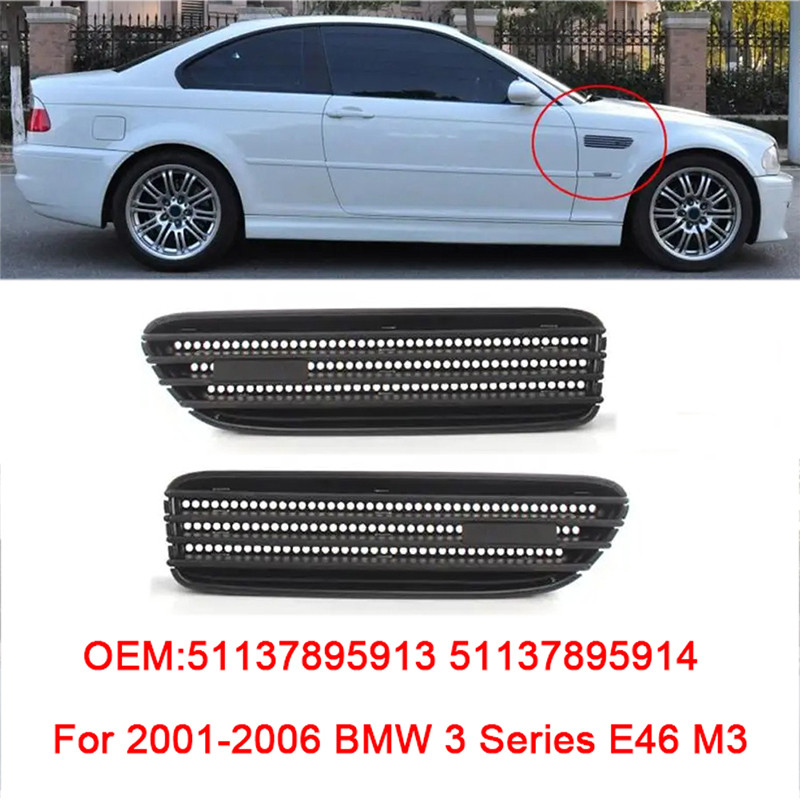 2pcs ABS Black Anti-scratch Sturdy Car Side Fender Vent Grille for 2001-2006 BMW 3 Series M3 E46 511