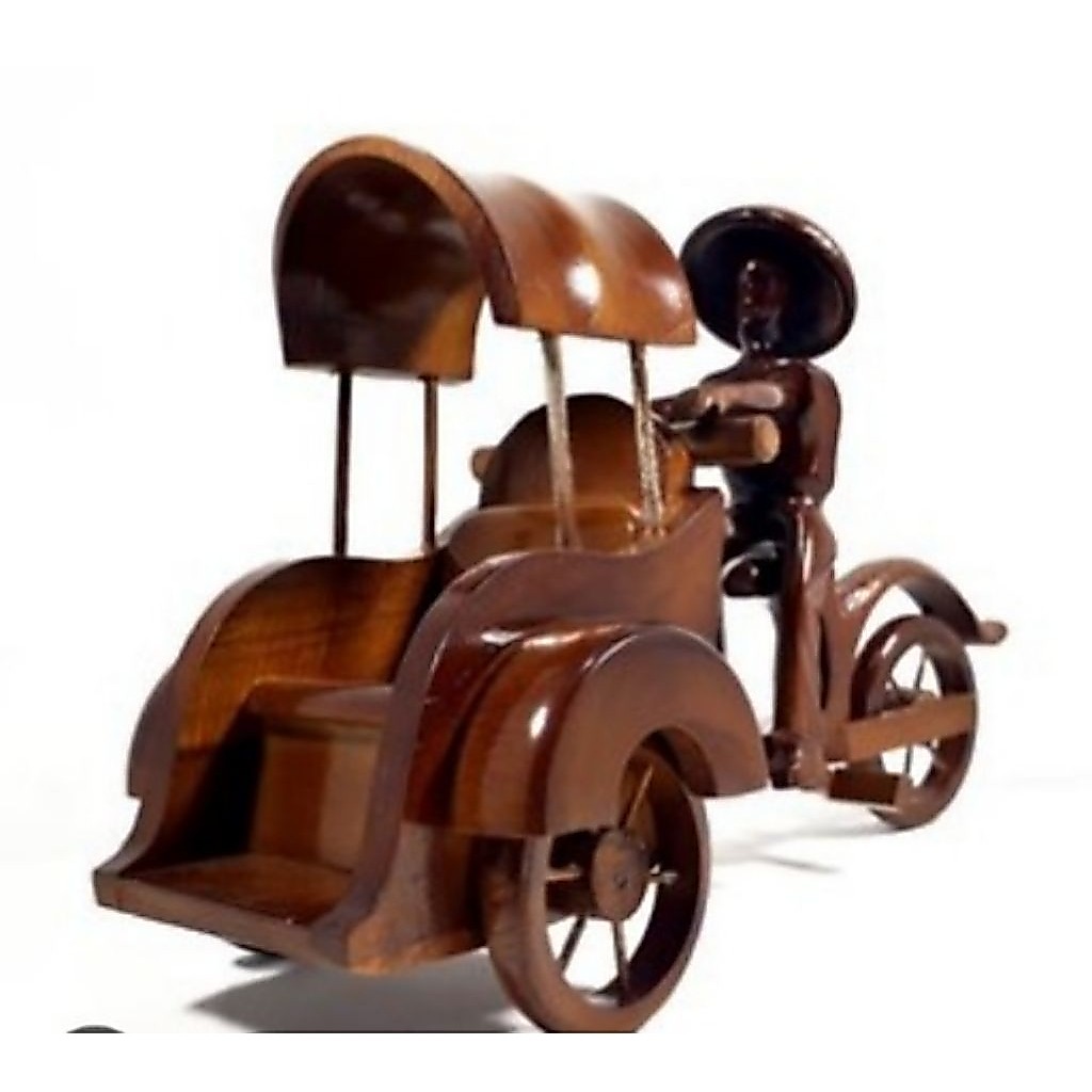 miniature becak kayu jati