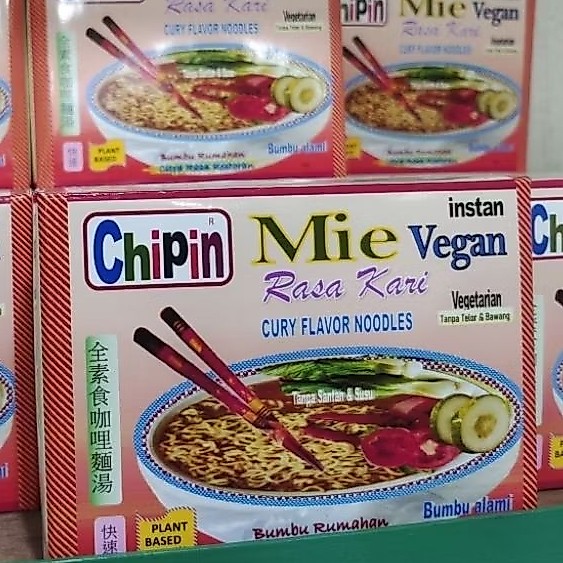 chipin mie vegan , mie vegetarian rasa kari  bahan alami no msg