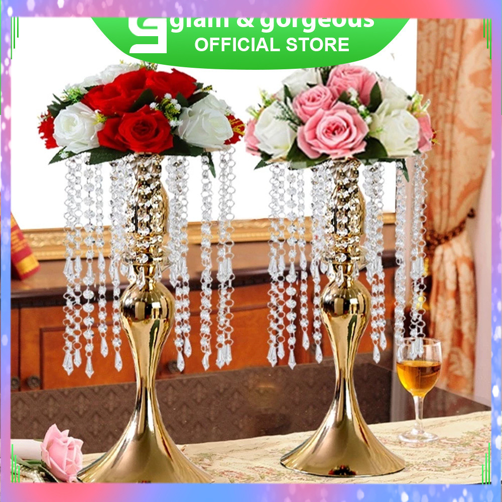 TERMURAH Vas Bunga Hiasan Dekorasi Mewah Pajangan Lemari Kaca Luxurious Wedding Vase Tetesan Kristal