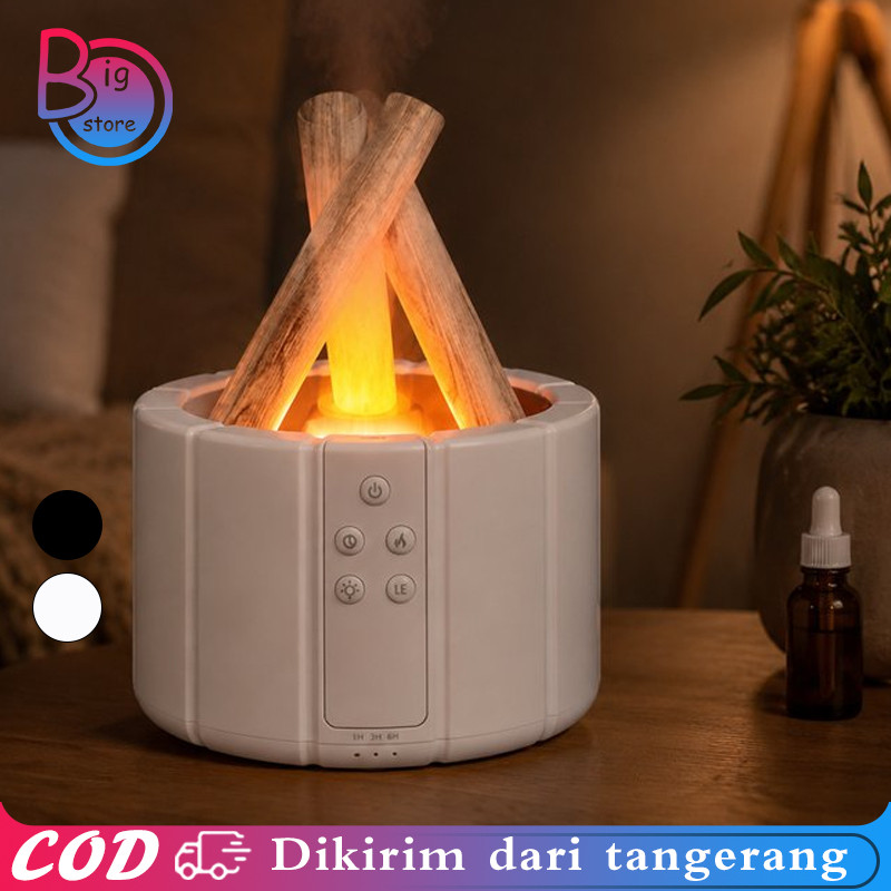 Bonfire Humidifier Diffuser Aromatherapy Hening Senyap Pelembab Udara Api Unggun LED Cahaya Lembut E